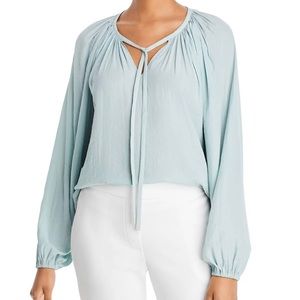 Tahari tie neck blouse in pearl grey